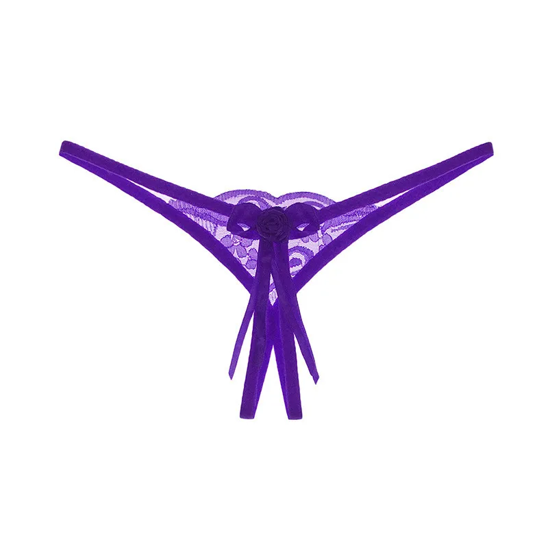 Purple Сексуальные кружевные цветочные трусики, женские стринги и стринги с открытой промежностью, стринги для секса, эротическое нижнее белье, прозрачные трусы - Цвет: Purple