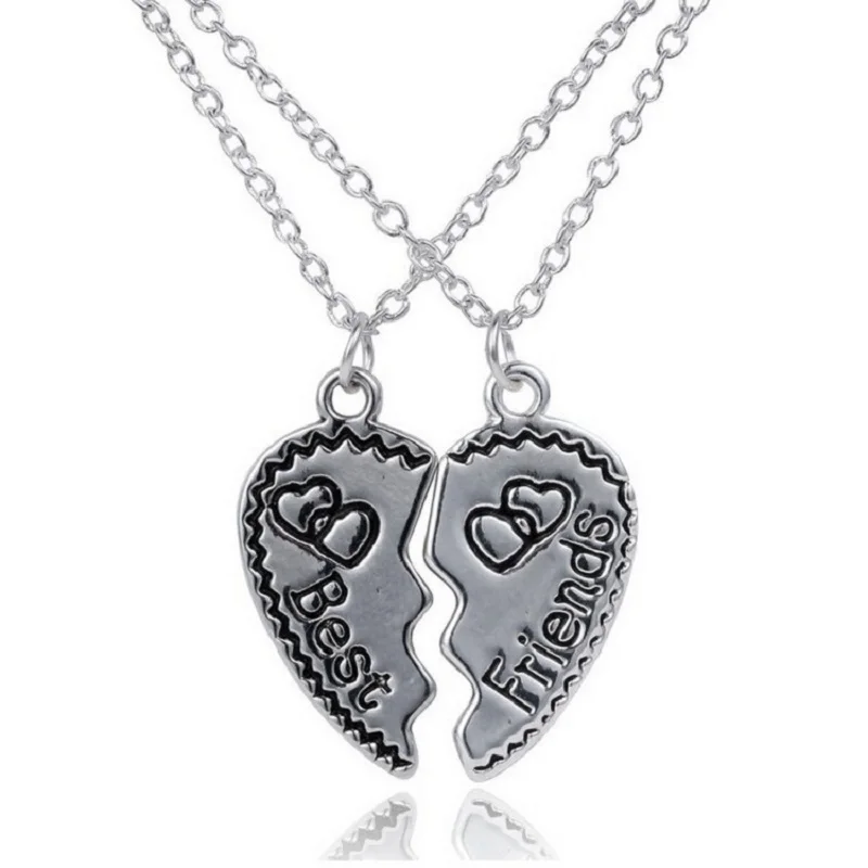 XL021 Модный комплект одежды из 2 шт./компл. сломанной кулон сердце Best Friends Forever Цепочки и ожерелья Лучшие Друзья Девушки Пару большой младшей сестры Цепочки и ожерелья - Окраска металла: XL021