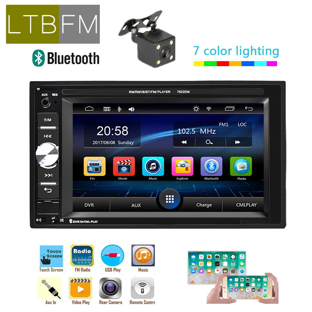 LTBFM 2 din радио автомагнитола сенсорный экран 6,2 дюймов аудио стерео 2DIN S Bluetooth AUX в USB TF MP5 плеер зеркало задней камеры ссылка