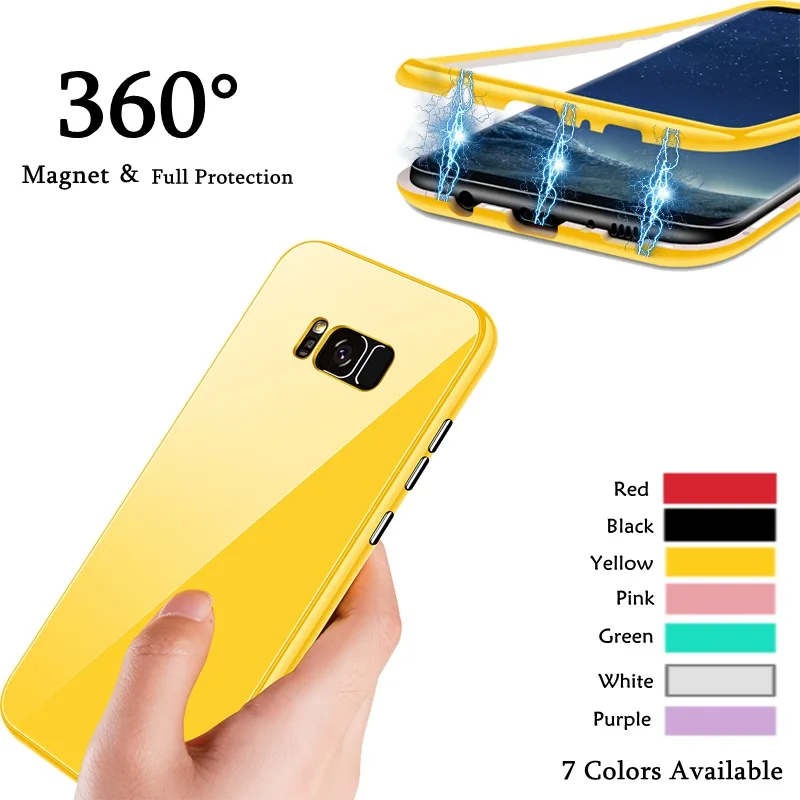 360 магнитный чехол с полной защитой для samsung Galaxy S7 edge S8 S9 Plus, чехол с магнитной адсорбцией для очков, чехол для Note 9 8