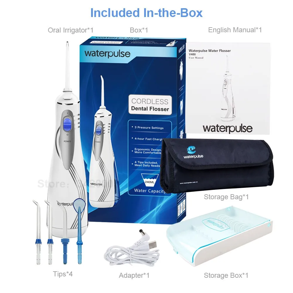 Waterpulse V400 Портативный Беспроводная Вода Flosser Ирригатор для полости рта Электрический орошения Ирригатор для полости рта с Jet советы зубные Flosser ирригатор полости рта капельный полив