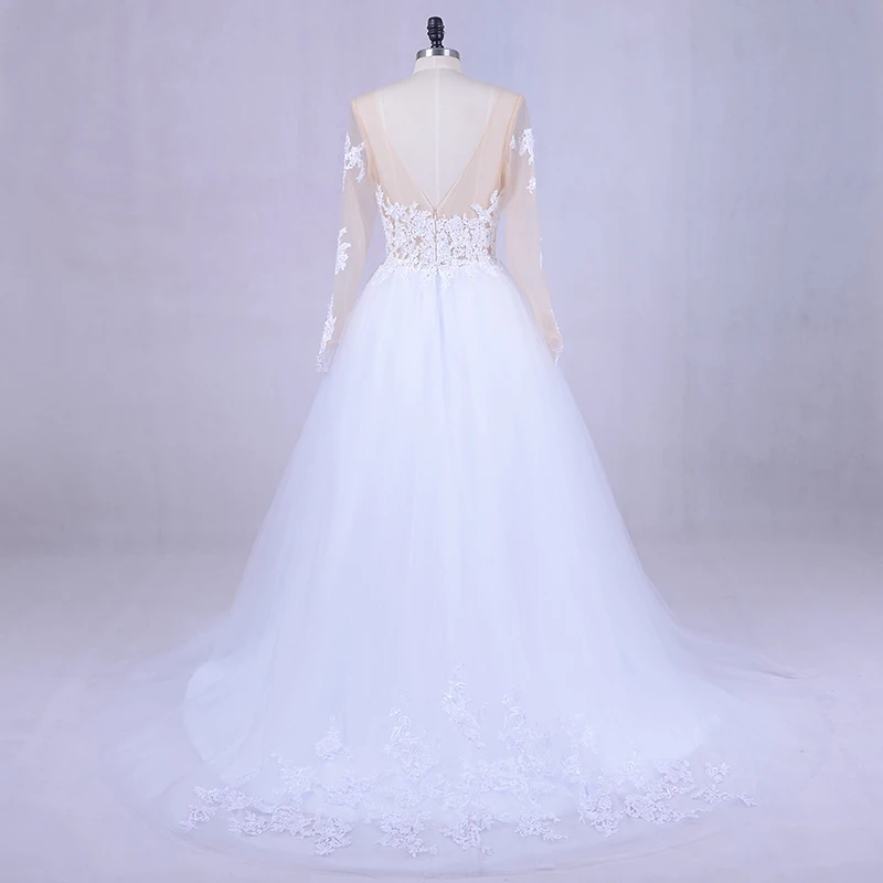 Пляжное свадебное платье с длинным рукавом 2018 открытой спиной прозрачное