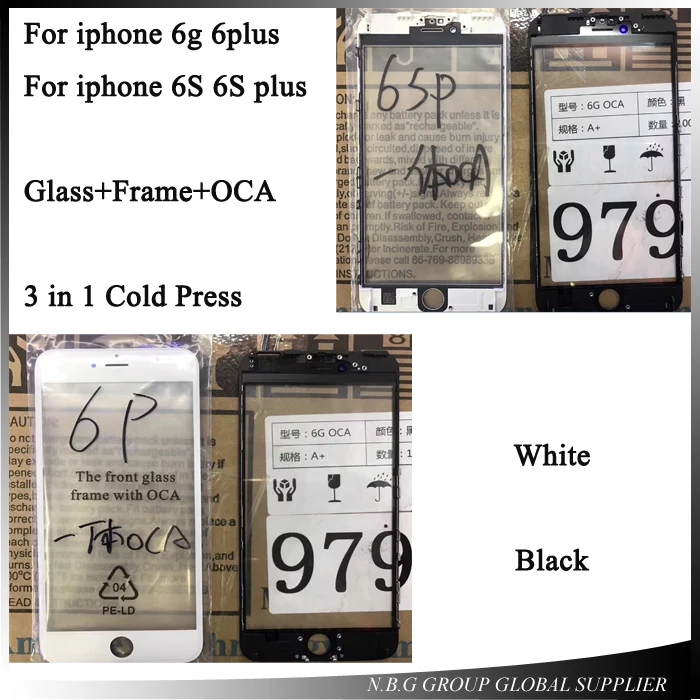 20 шт./лот Холодного прессования наружное стекло с средней рамкой биселя + ОСА вместе для iPhone 6 6plus 6s 6splus переднего объектива включено.