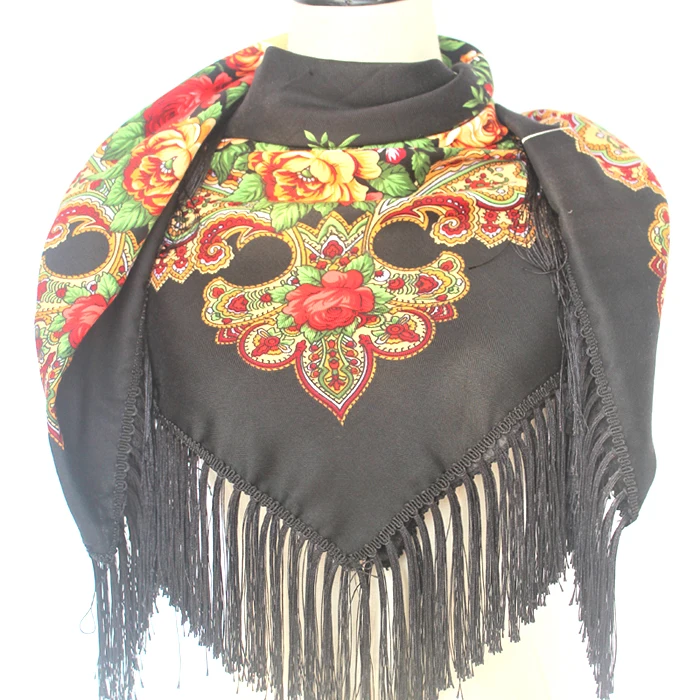 Luxury Brand Winter Russian Fringe Big Scarves Floral Printed Scarf Shawl Gift Cotton Lady Warm Square Wrap Sunshade Scarves