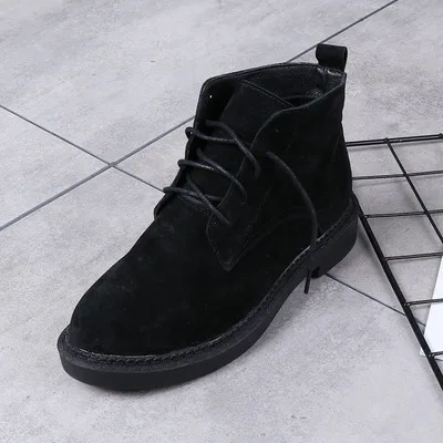 Black Pig Suede Весенние матовые Ботинки martin из натуральной кожи; женские повседневные ботинки; модная женская обувь в консервативном стиле; обувь на плоской подошве; 10 ярких цветов - Цвет: Black Pig Suede