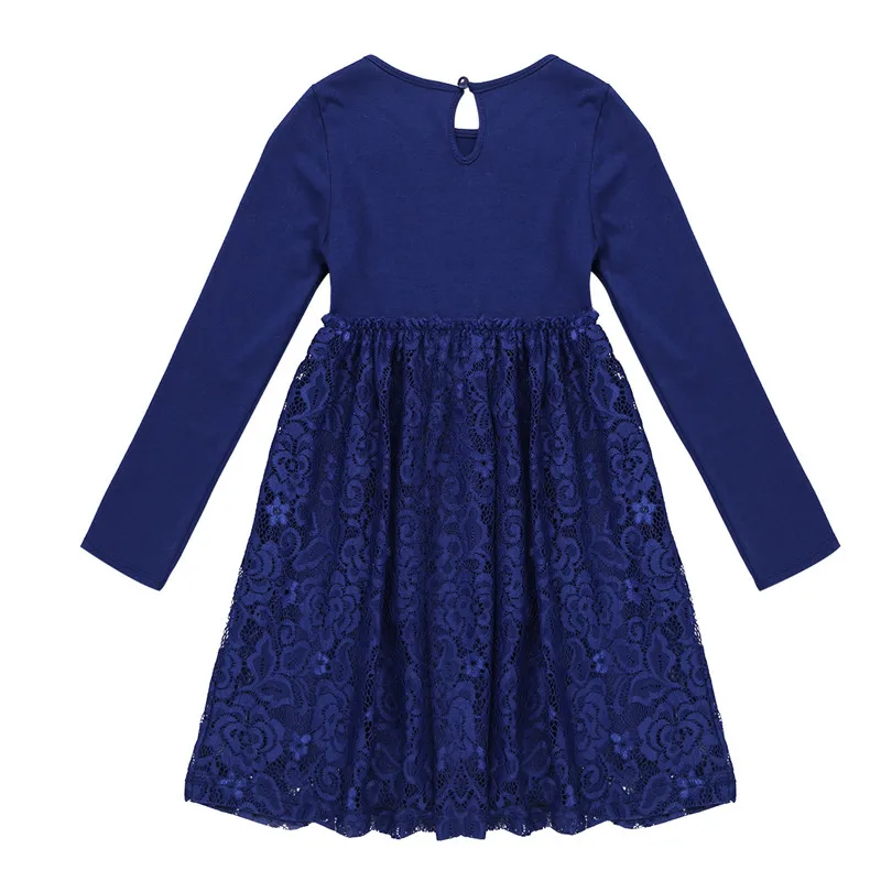 Kids Girls Lace Long Sleeves Flower Girl Dress with Bowknot for Birthday Party Autumn High-waist Beautiful Casual SZ 3-12 | Детская