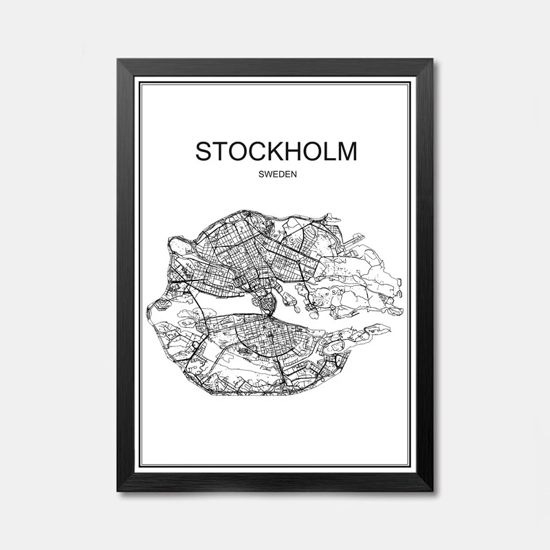 STOCKHOLM Карта всемирно известных городов абстрактное плакат искусство крафт-бумажный постер для бара/Кафе Ретро Эскиз художественное оформление роспись Наклейка на стену 42x30 см - Цвет: STOCKHOLM