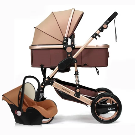 khaki 3 in 1 Брендовая детская коляска 2 в 1 с высоким обзором, детская коляска на колесиках для детей 0-3 лет, детская коляска, может лежать в шоке, детская коляска, автомобильное кресло высокого качества - Цвет: khaki 3 in 1