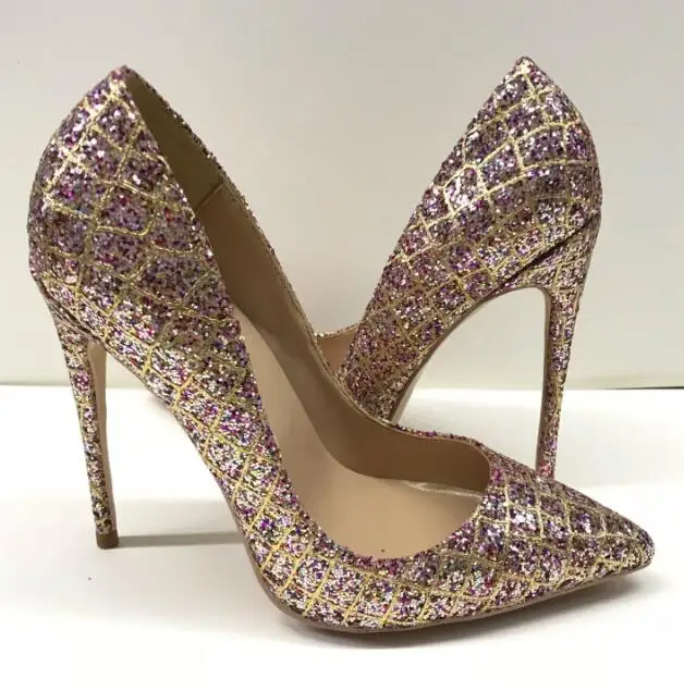 

BONJEAN Newest Pink Glitter Pointed Toe High Heel shoes Sexy Pointed Toe Thin Heels Woman Pumps Shallow Stiletto Wedding Heels