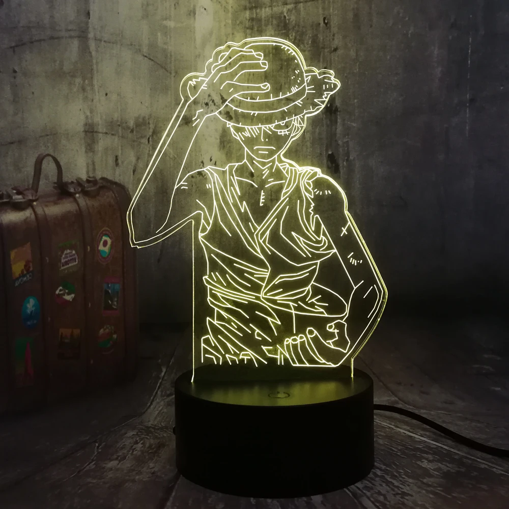Японское аниме One Piece Monkey D. Luffy 3D светодиодный иллюзионный Ночной светильник 7
