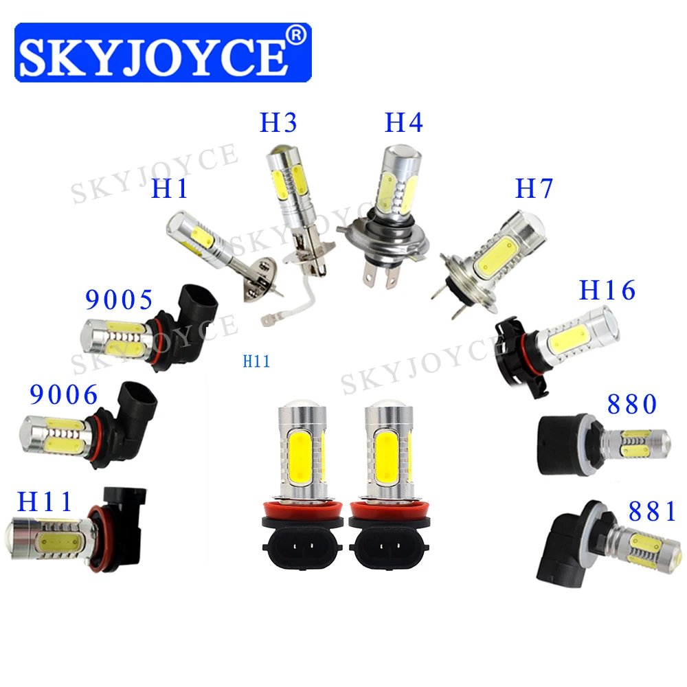 SKYJOYCE высокое Мощность светодиодный лампы 7,5 W супер яркий H1 H3 H4 H7 H11 9005 9006 880 881 H16 цвет: желтый, белый 3000K 6000K COB светодиодный туман светильник