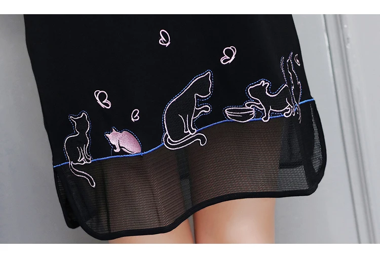 Vihklc женское платье Летняя Новинка 2017 г. из пряжи и тюля кошки с вышивкой