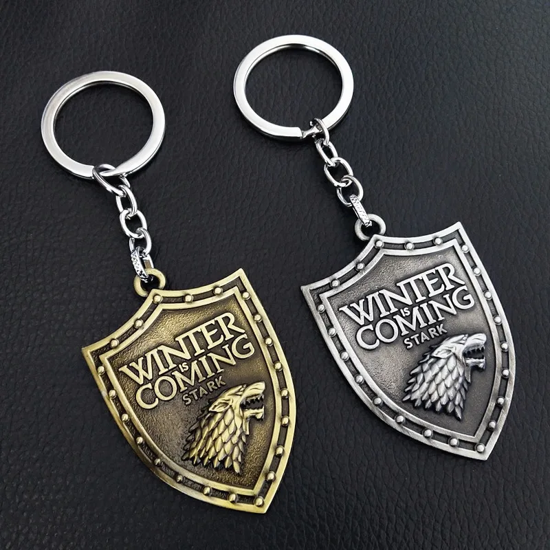 

20PCS/LOT Wholesale Keychain Season 8 House Stark Wolf Head Badge Key Chains Pendant Key ring Women Men Gifts