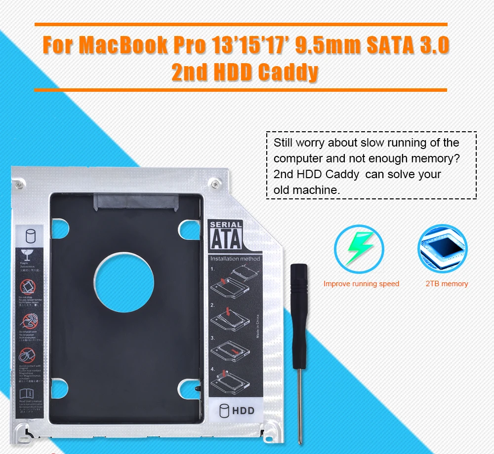 TISHRIC алюминиевый 2-й HDD Caddy 9,5 мм SATA 3,0 Optibay SSD корпус HDD корпус для Apple Macbook Pro Air 1" 15" 1" SuperDrive