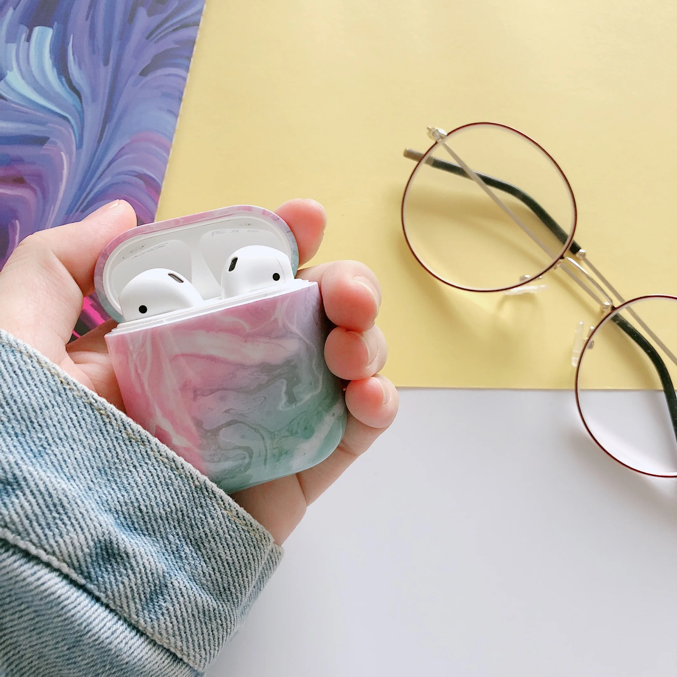 Чехол для Airpods 1 или 2 Роскошная мраморная Защитная крышка 1:1 Bluetooth наушники