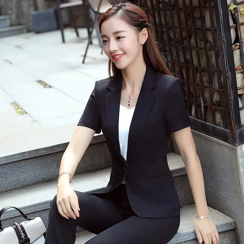 

2019 Formal Elegant women's Business Blazers Trouser Suits Office Ladies Blazer Jacket and Pencil Pant 2pcs Set Plus Size W91