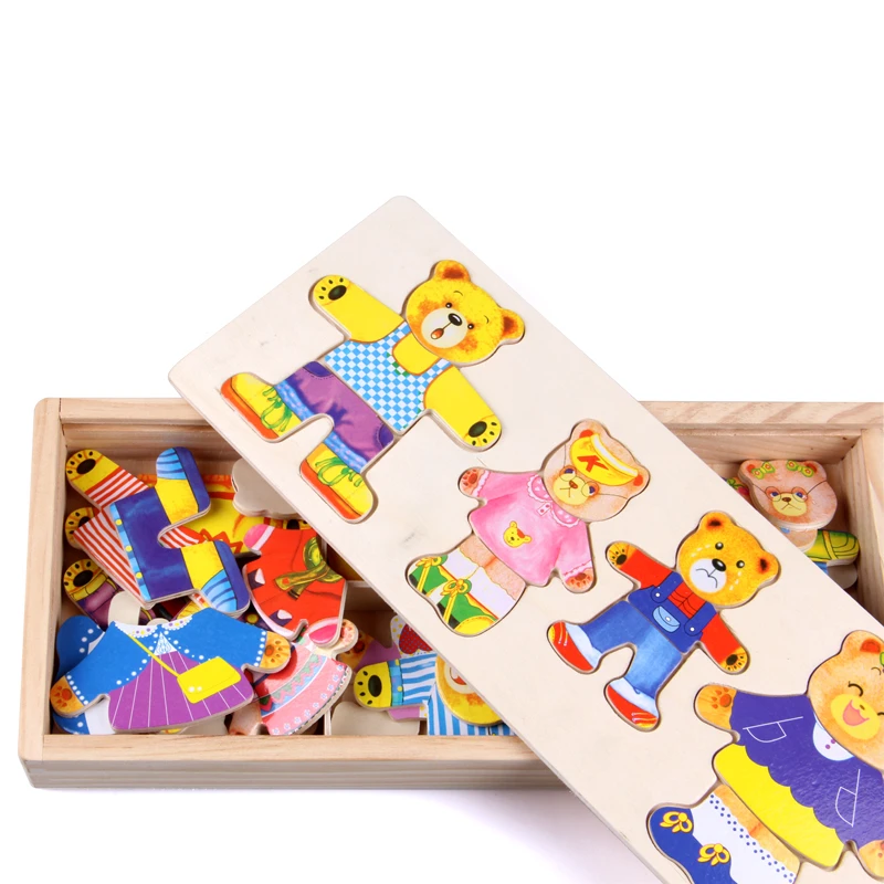 little bear change clothes Children's early Wooden jigsaw Puzzle Dressing game Baby toys free shipping ZC024- |