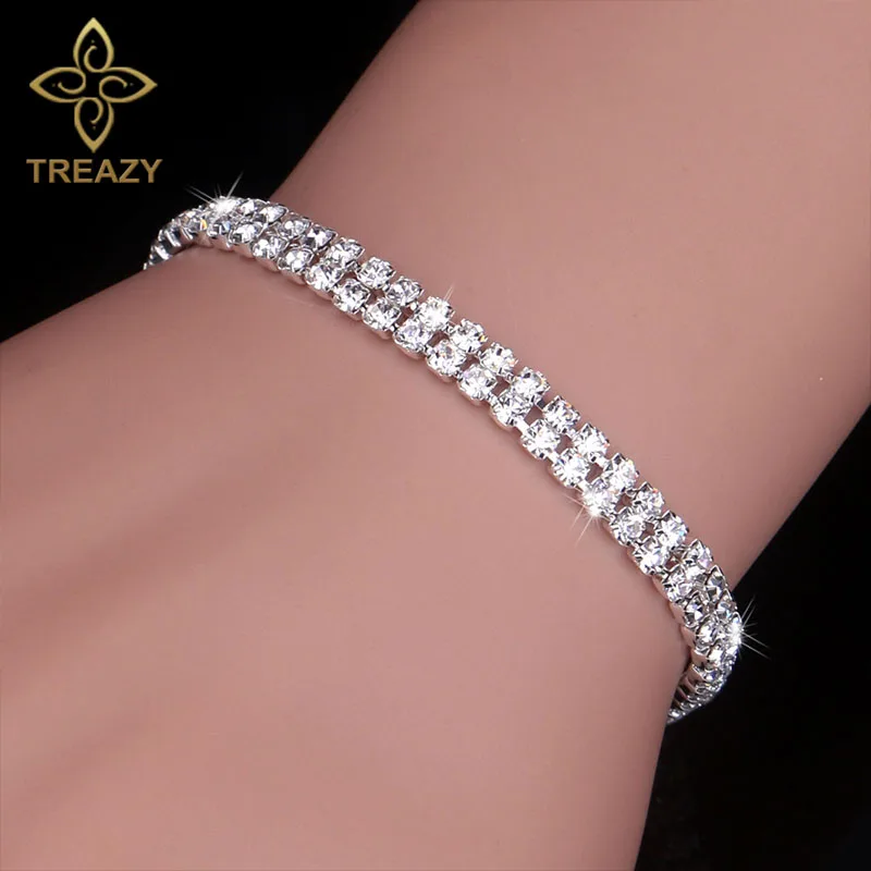 Модные свадебные браслеты TREAZY с кристаллами для женщин Блестящие Серебряные