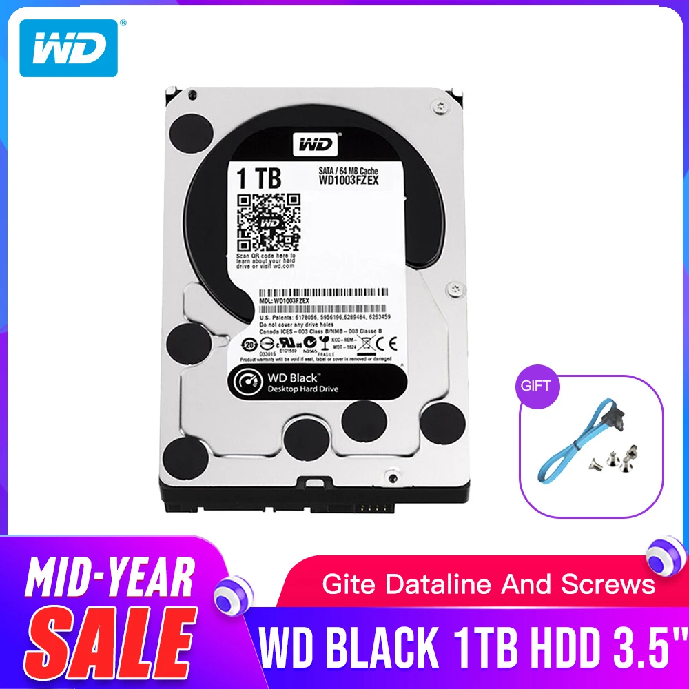 

WD Black 1TB 3.5 Inch HDD Performance Desktop Hard Disk Drive - 7200 RPM SATA 6 Gb/s 64MB Cache - WD1003FZEX