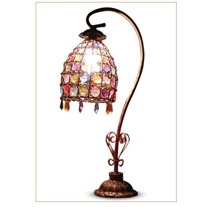 art deco Nepal Beading retro table lamp for country bar coffee store dining room creative bedroom bedside led night light | Лампы и