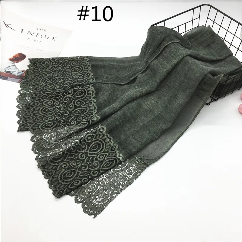 color 10 Винтажный узор хиджаб вышивка кружева модные женские шарфы и шали бренда мягкий шарф Роскошные исламские хиджабы - Цвет: color 10