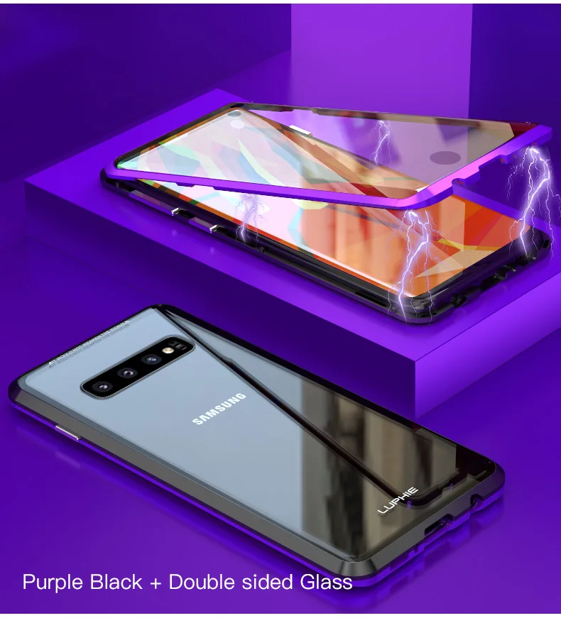 LUPHIE 360 градусов Полный Магнитный чехол для samsung Galaxy S10 Plus S10e Передняя Задняя стеклянная крышка чехол для samsung S10 Магнитный чехол s