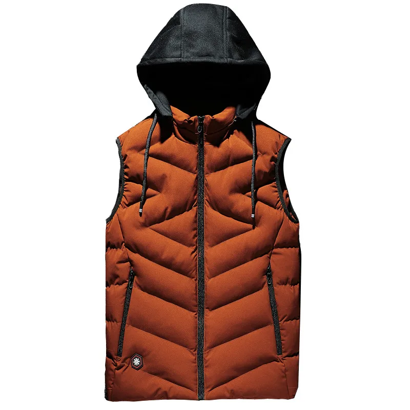 brown Хлопковый жилет мужской плюс размер большой 6XL 7XL 8XL большой повседневный зимний жакет без рукавов мужской с капюшоном Толстая теплая парка куртка жилет - Цвет: brown
