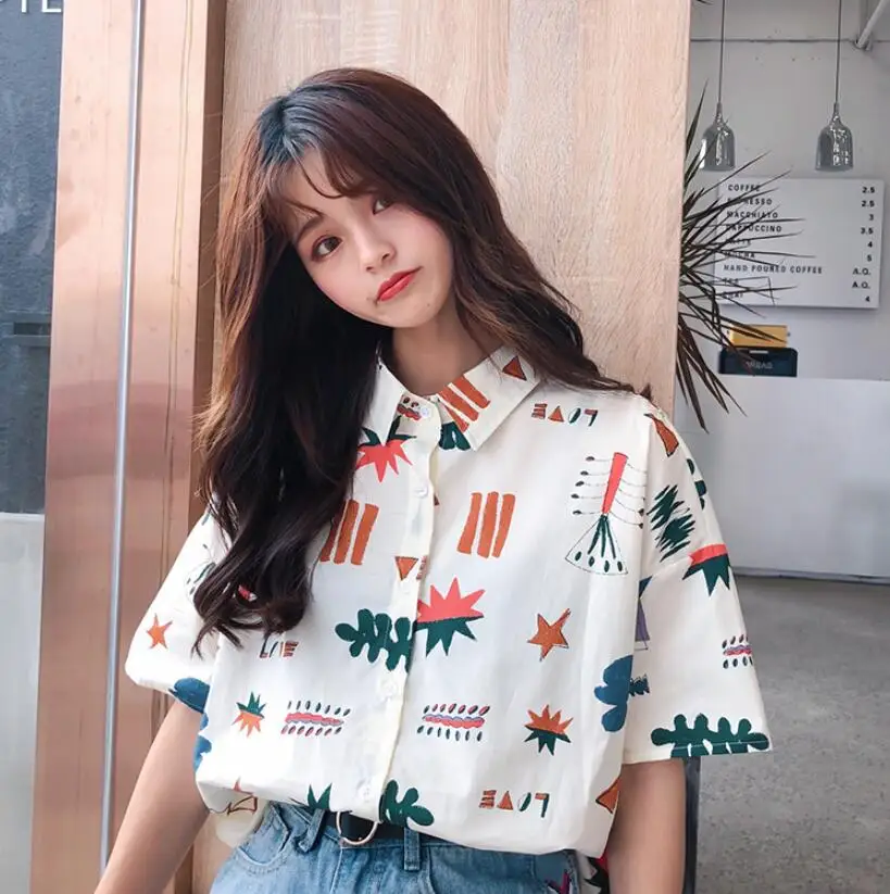 

Summer loose cartoon print shirt