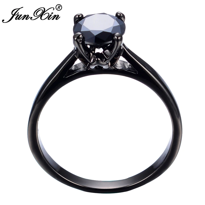 JUNXIN классическое маленькое круглое кольцо с камнем из циркония Черное золото