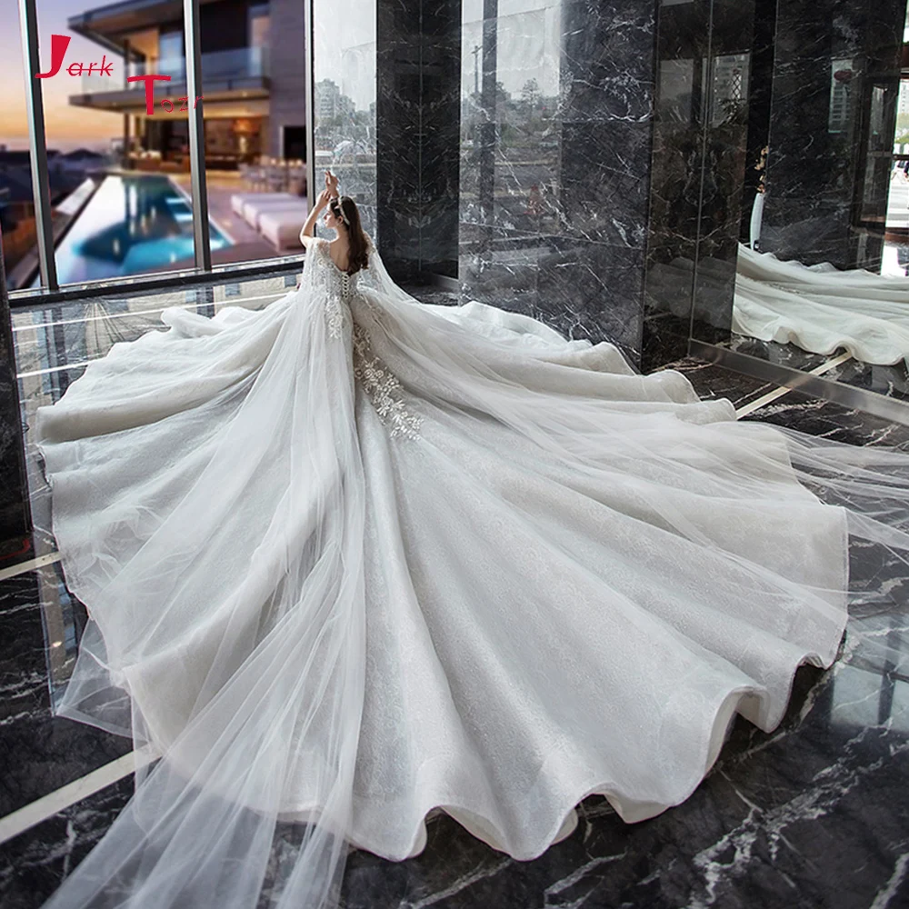 Халат де mariée Princesse De Luxe 2019 Блестящий Бисер пайетки кружевные аппликационные