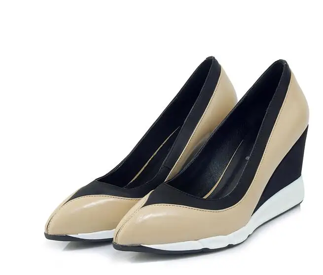 

XGRAVITY 2020 New European American Autumn Fashion Wedge Shoes Genuine Leather Mix Color Heels Lady Sexy Dress Party Shoes C271