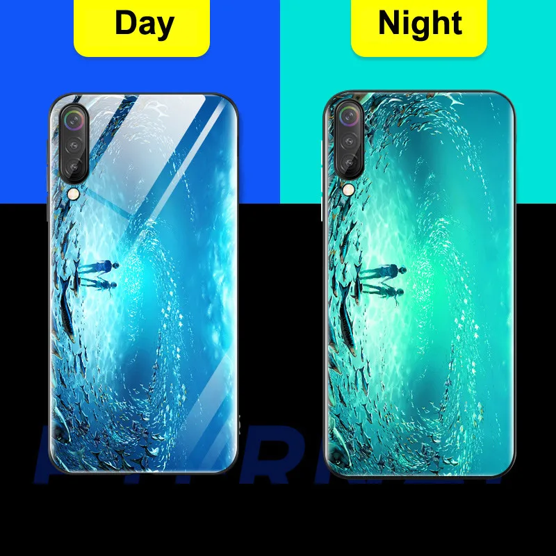 MI9 светящийся чехол из закаленного стекла для Xiaomi Mi 9 8 SE Lite Pro Mix 3 5X A1 6X A2 HD гладкая