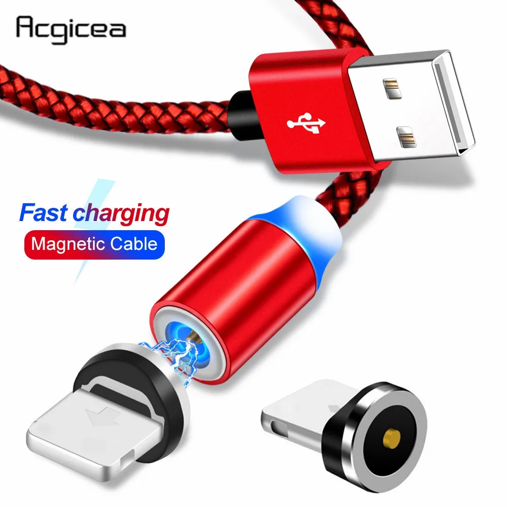 Acgicea Magnetic USB Cable For iPhone Xr Xs Max X 8 7 6 6s Plus 5s se Fast Charging Mobile Phone Cable Magnet Charger Wire Cord