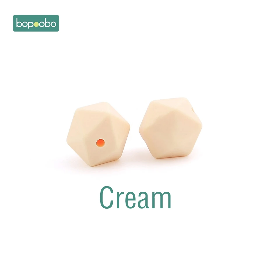 Cream Bopoobo 10 шт. 14 мм шестигранные силиконовые бусины детский Прорезыватель экологичный BPA Бесплатно Детские Прорезыватели для прорезывания зубов, цепочки, бусины для малышей - Цвет: Cream