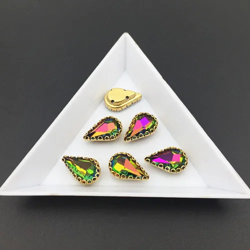 rainbow 48 шт 6x10 мм заостренный стеклянный кристалл в форме слезы Необычные камни в кружева латунный коготь 4 отверстия настройки для изготовления ювелирных изделий - Цвет: rainbow