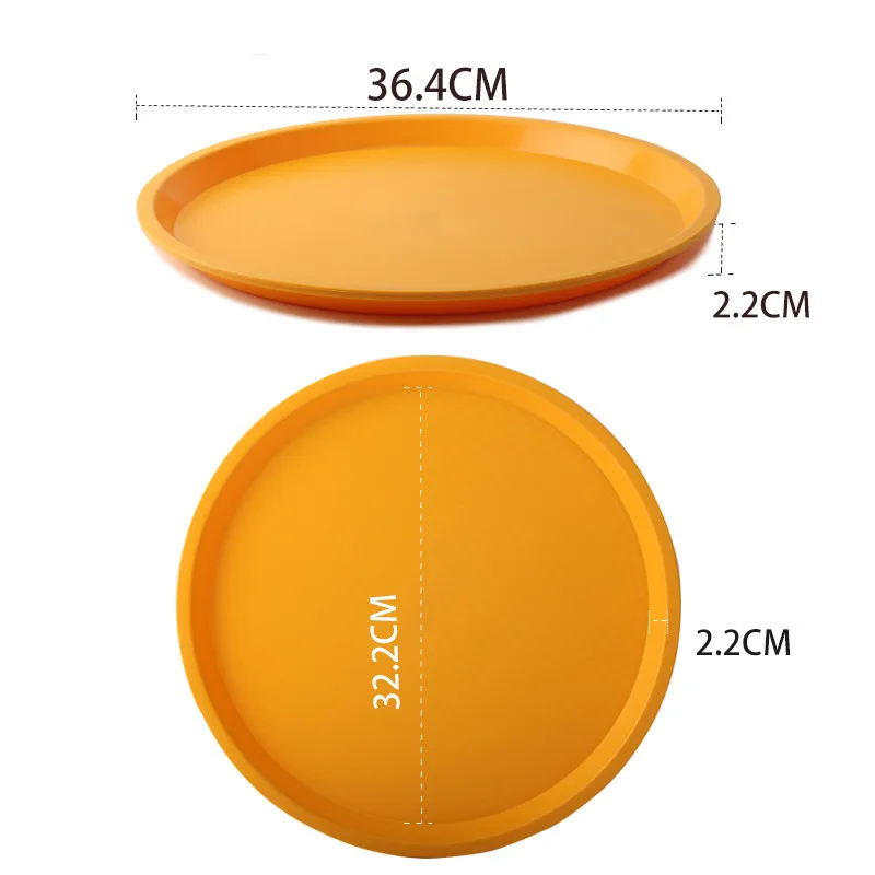 Yellow 36.4cm Нескользящий пластиковый круглый черный коричневый зеленый желтый цвет Фруктовая тарелка чай фаст-фуд поднос детский сад отель посуда поднос - Цвет: Yellow 36.4cm