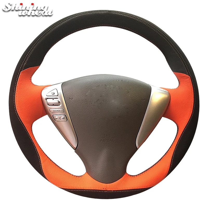

BANNIS Black Suede Orange Leather Car Steering Wheel Cover for Nissan Tiida Sylphy Sentra Versa Note 2014-2017