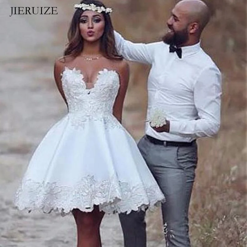 Женское Короткое свадебное платье JIERUIZE белое короткое с кружевной аппликацией