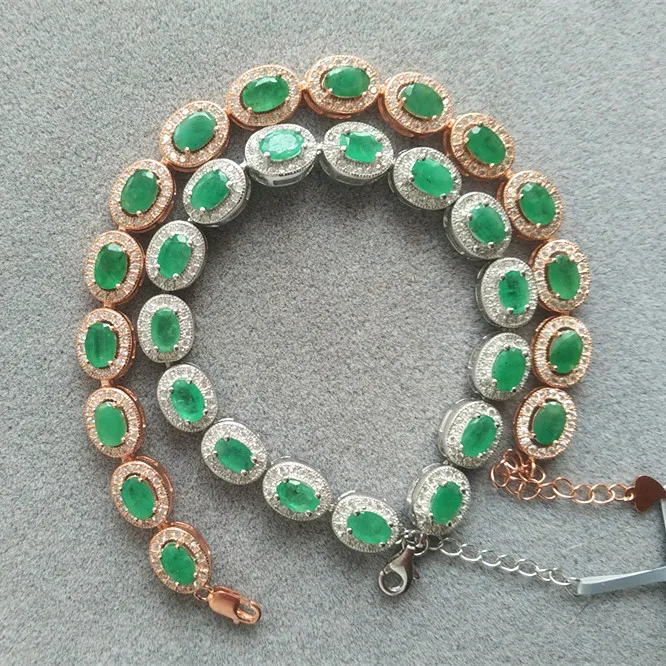 Натуральный изумруд Стерлинговое Серебро 925 пробы красивый браслет с цепочкой