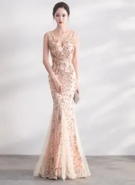 gold DongCMY золотого цвета платье для выпускного с пайетками Vestido Длинное Элегантное Вечернее женское платье - Цвет: gold