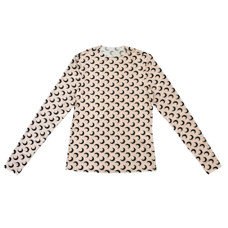 

Exclusive Harajuku Moon print long sleeve shirt women Autumn Winter o neck white khaki tee shirt femme mesh tops camisetas mujer