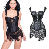 womens sexy corsets faux leather steampunk gothic clothing long fashion black green corset lace up bustier overbust plus size