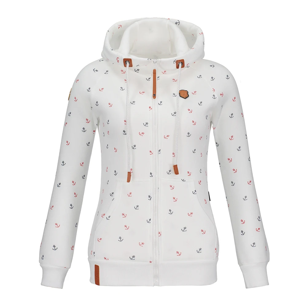 Осенняя Женская толстовка с капюшоном на молнии принтом высоким воротником