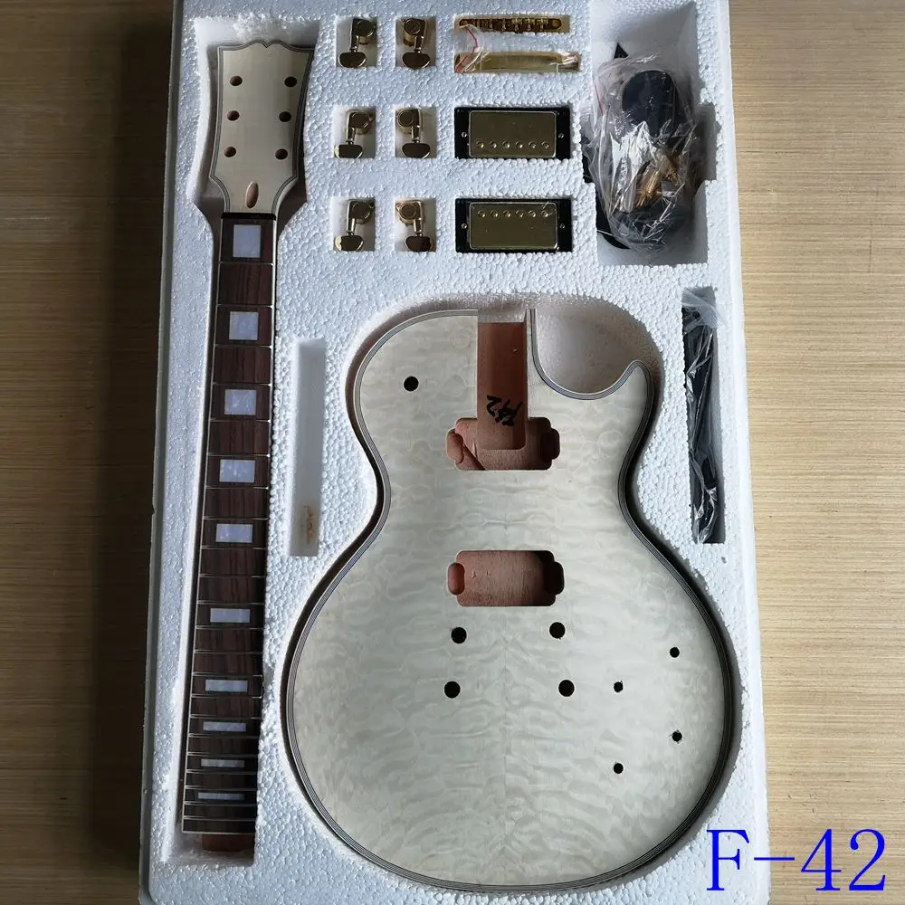 DIY LP стиль электрогитара комплект 0,6 мм 5A Белая Вода рябь шпон Африканский красное дерево Okoman шеи палисандр гриф