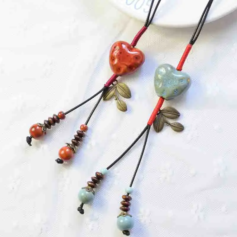 Модные керамические бусы с подвеской в национальном стиле длинное ожерелье