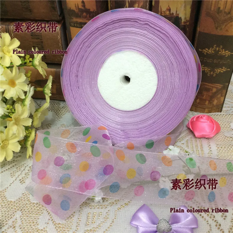 100 ярд 4 см печать точка цвет ленты прозр органза лента подарок цветы оптовая