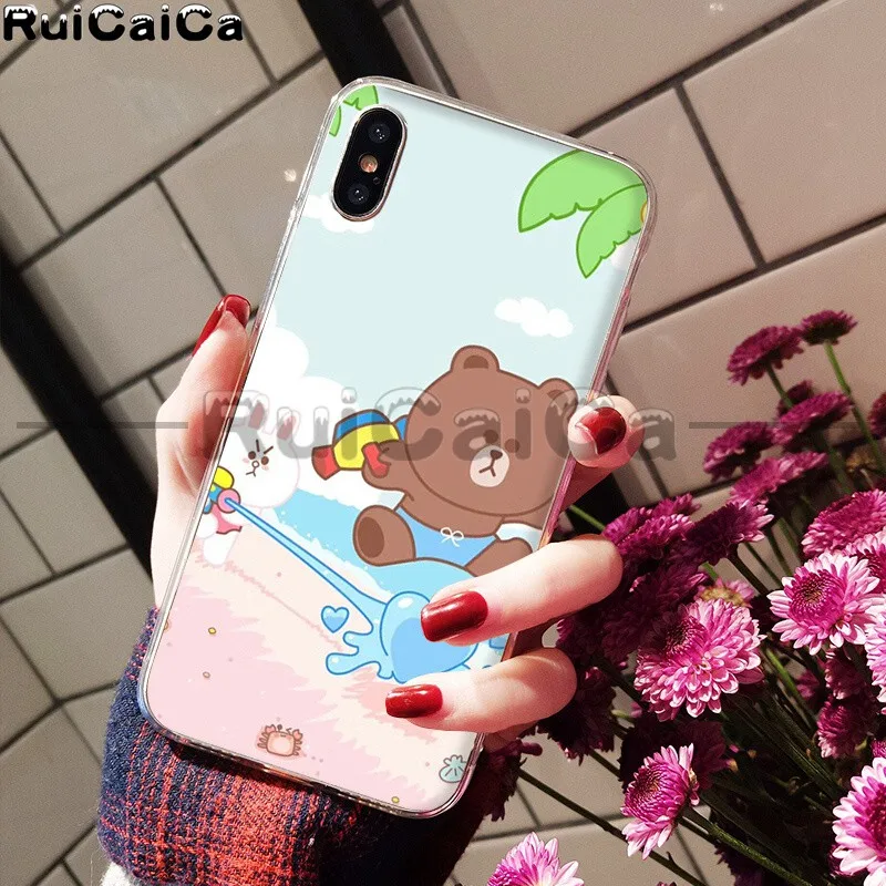 RuiCaiCa Line Friends коричневый Медведь Мягкий ТПУ чехол для телефона для Apple iPhone 8 7 6 6S Plus X XS MAX 5 5S SE XR мобильных телефонов