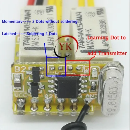 2CH Relay Contact RF Wireless Switch Mini 2 channel Remote Switches 4.2V 5V 6V 7.4V 9V 12V Momentary 315 433 Normally Open Close |