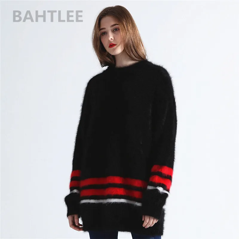 BAHTLEE Autumn Winter Women's Angora Rabbit Knittd Pullovers Sweater O-NECK Western Style Fashion Brand Keep Warm Loosefir