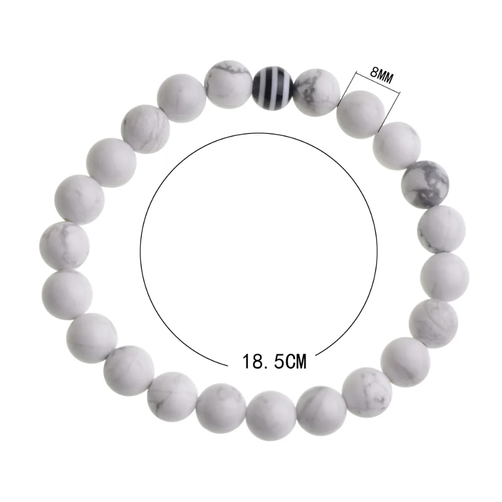 Black White Stone Beads Rainbow Bracelet Natural Lava Howlite For Women Men Couple Best Friend Bangles Jewelry Pulseira Bilekli